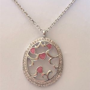 Oval tree of life 925 silver heart cz necklace